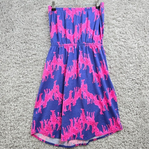 Lilly Pulitzer Windsor Dress Womens XS Blue Pink Giraffe Strapless Mini Beach - Picture 4 of 11